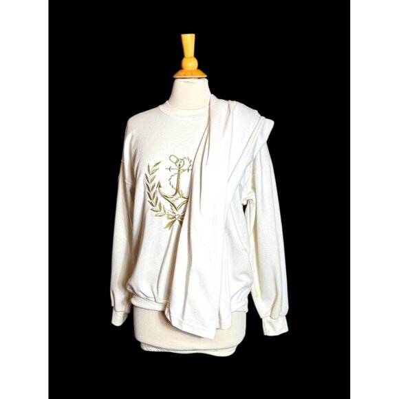 Woman's White with Gold Embroider Sweatshirt & Pants Set size XL Nautical - Picture 14 of 15